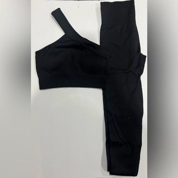 OQQ Workout outfit 2 piece ribbed one shoulder top with high waist leggings - Picture 1 of 6